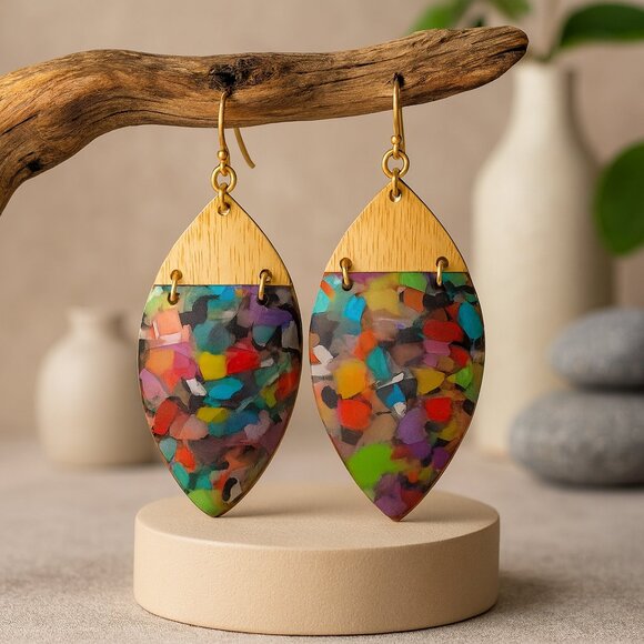 πBoho Chic Colorful Drop Earrings Acrylic Alloy Lightweight Statement - Picture 8 of 10